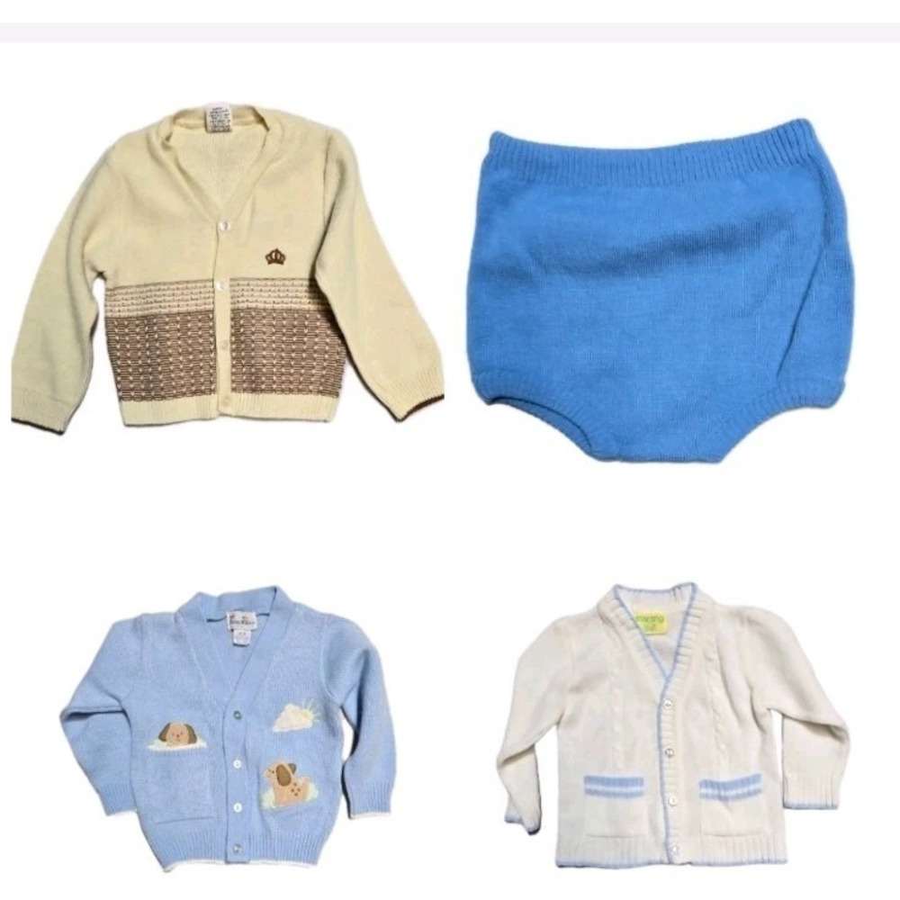 Vintage Boys Cardigan Acrylic  Cream  18 Months  Button Up Baby Kisses Lot of 4